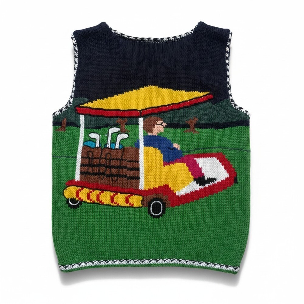 Cotton Salsa Handmade Peru Golf Scene Knit Sweater Vest Vintage Novelty 90s - Picture 8 of 12